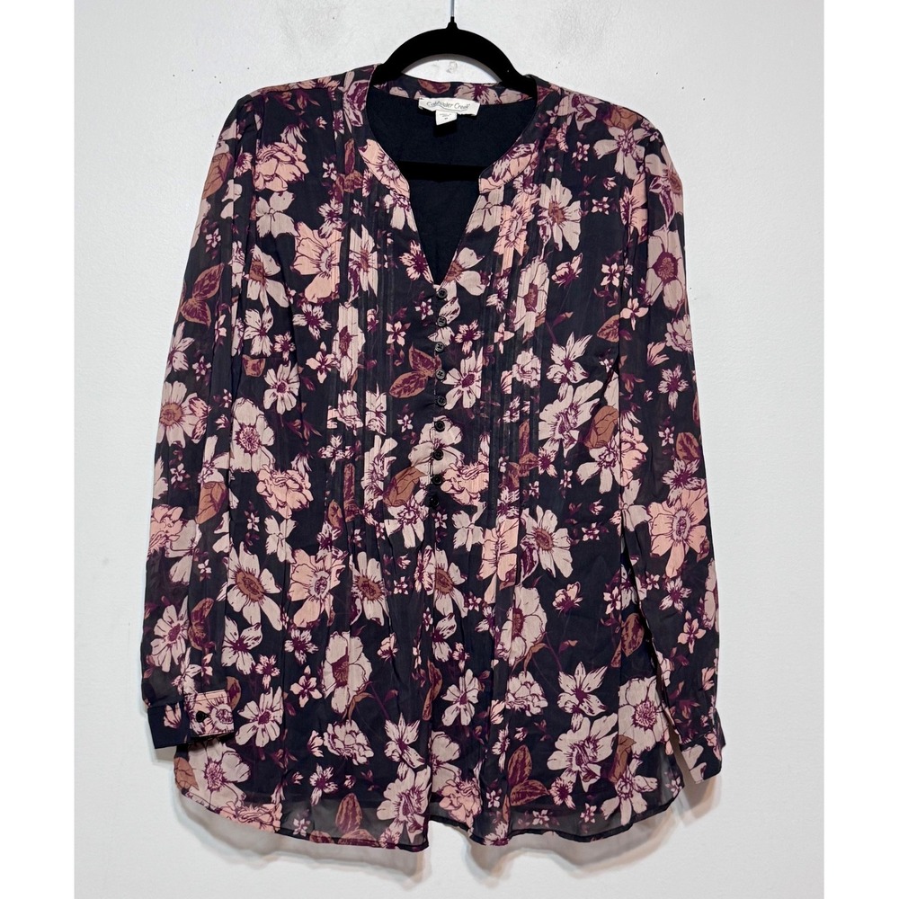 Coldwater Creek‎ Dark Cottagecore Floral Pintuck Top Women Medium Boho Peasant